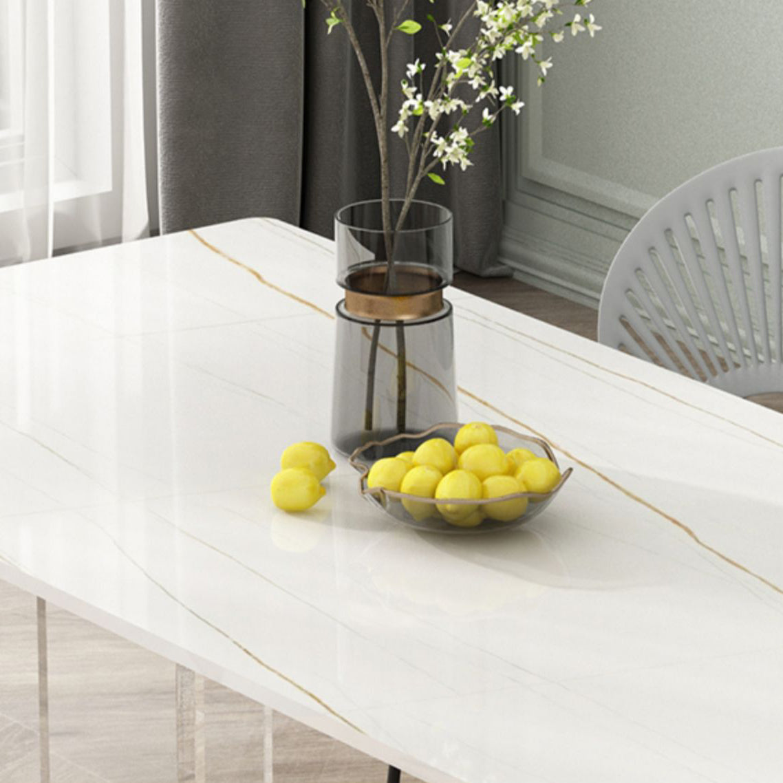 Modern Stone Top Dining Table Rectangle Acrylic Base Counter Dining Table Clearhalo 'Dining Tables & Seating' 'Dining Tables' 'dining_table' 'furn' 'furn_dining_table' 'Furniture' 'furniture_dining_table' 'Kitchen & Dining Furniture' 'kitchen' 'kitchen_dining_table' 4853806