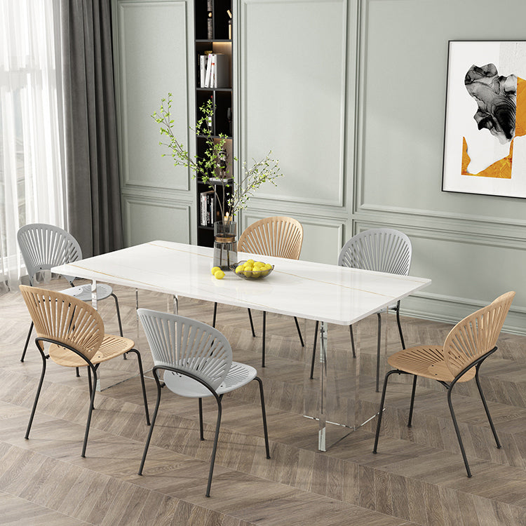 Modern Stone Top Dining Table Rectangle Acrylic Base Counter Dining Table Clearhalo 'Dining Tables & Seating' 'Dining Tables' 'dining_table' 'furn' 'furn_dining_table' 'Furniture' 'furniture_dining_table' 'Kitchen & Dining Furniture' 'kitchen' 'kitchen_dining_table' 4853807