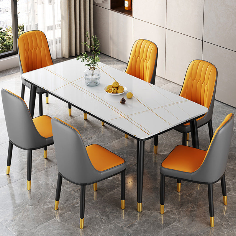 Metal 4 Legs Dining Table Contemporary Rectangle Stone Top Dining Table for Living Room White-Gold 55.1"L x 31.5"W x 29.5"H Without Chairs Clearhalo 'Dining Tables & Seating' 'Dining Tables' 'dining_table' 'furn' 'furn_dining_table' 'Furniture' 'furniture_dining_table' 'Kitchen & Dining Furniture' 'kitchen' 'kitchen_dining_table' 4853815