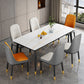 Metal 4 Legs Dining Table Contemporary Rectangle Stone Top Dining Table for Living Room White-Gold Without Chairs Clearhalo 'Dining Tables & Seating' 'Dining Tables' 'dining_table' 'furn' 'furn_dining_table' 'Furniture' 'furniture_dining_table' 'Kitchen & Dining Furniture' 'kitchen' 'kitchen_dining_table' 4853817