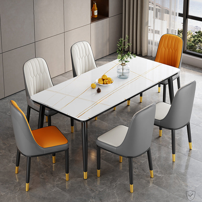 Metal 4 Legs Dining Table Contemporary Rectangle Stone Top Dining Table for Living Room White-Gold Without Chairs Clearhalo 'Dining Tables & Seating' 'Dining Tables' 'dining_table' 'furn' 'furn_dining_table' 'Furniture' 'furniture_dining_table' 'Kitchen & Dining Furniture' 'kitchen' 'kitchen_dining_table' 4853817
