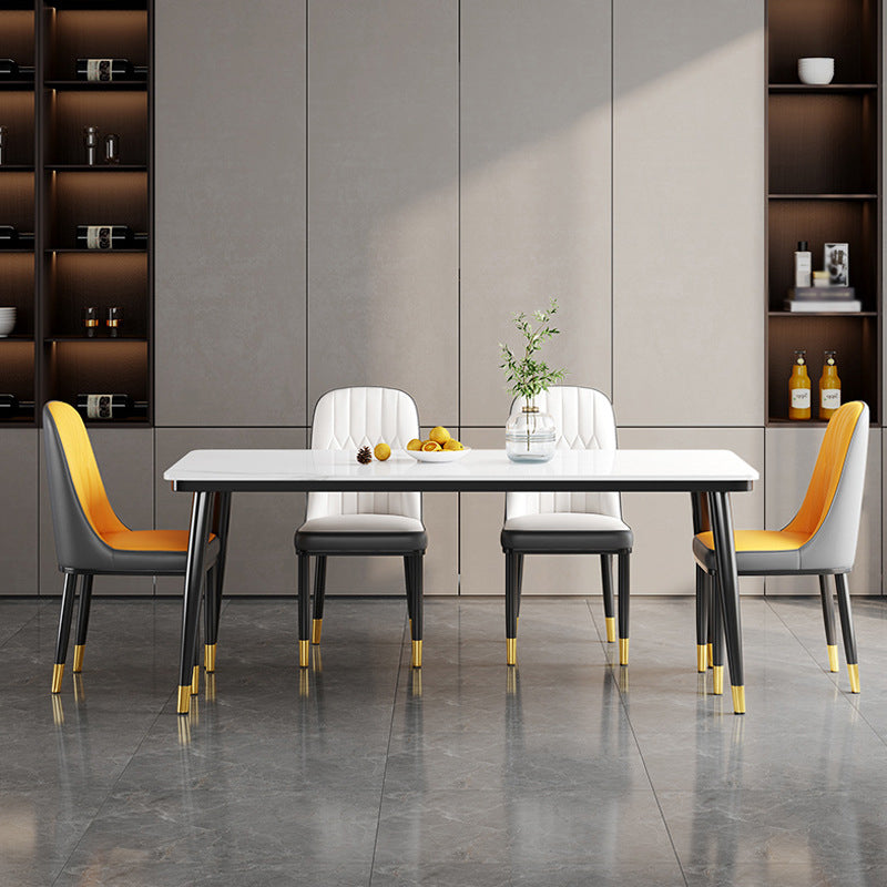 Metal 4 Legs Dining Table Contemporary Rectangle Stone Top Dining Table for Living Room White 47.2"L x 23.6"W x 29.5"H Without Chairs Clearhalo 'Dining Tables & Seating' 'Dining Tables' 'dining_table' 'furn' 'furn_dining_table' 'Furniture' 'furniture_dining_table' 'Kitchen & Dining Furniture' 'kitchen' 'kitchen_dining_table' 4853818