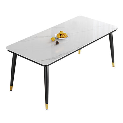 Metal 4 Legs Dining Table Contemporary Rectangle Stone Top Dining Table for Living Room White Without Chairs Clearhalo 'Dining Tables & Seating' 'Dining Tables' 'dining_table' 'furn' 'furn_dining_table' 'Furniture' 'furniture_dining_table' 'Kitchen & Dining Furniture' 'kitchen' 'kitchen_dining_table' 4853819