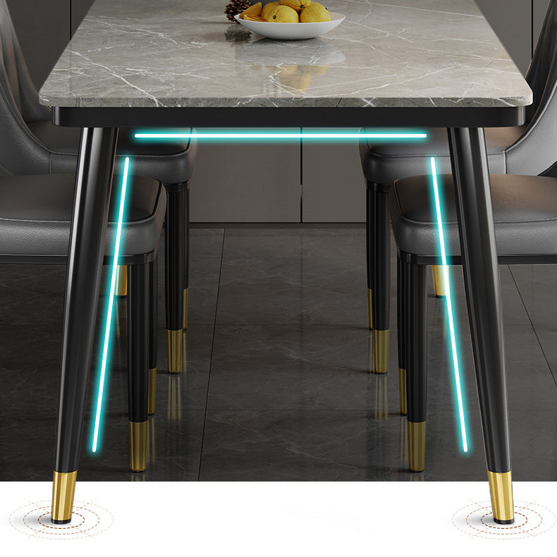 Metal 4 Legs Dining Table Contemporary Rectangle Stone Top Dining Table for Living Room Clearhalo 'Dining Tables & Seating' 'Dining Tables' 'dining_table' 'furn' 'furn_dining_table' 'Furniture' 'furniture_dining_table' 'Kitchen & Dining Furniture' 'kitchen' 'kitchen_dining_table' 4853820