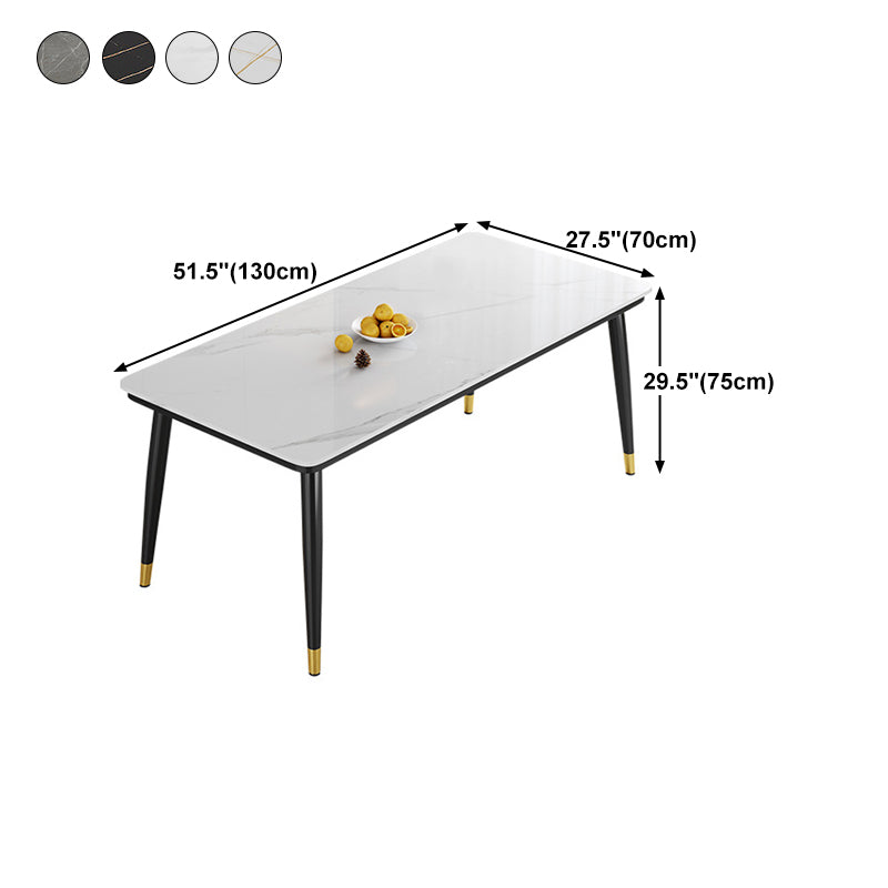Metal 4 Legs Dining Table Contemporary Rectangle Stone Top Dining Table for Living Room Clearhalo 'Dining Tables & Seating' 'Dining Tables' 'dining_table' 'furn' 'furn_dining_table' 'Furniture' 'furniture_dining_table' 'Kitchen & Dining Furniture' 'kitchen' 'kitchen_dining_table' 4853828