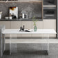 Rectangle Stone Modern Dining table Clear Double Pedestal Dining Table White 70.9"L x 31.5"W x 29.5"H Without Chairs Clearhalo 'Dining Tables & Seating' 'Dining Tables' 'dining_table' 'furn' 'furn_dining_table' 'Furniture' 'furniture_dining_table' 'Kitchen & Dining Furniture' 'kitchen' 'kitchen_dining_table' 4853832