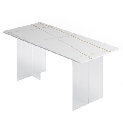 Rectangle Stone Modern Dining table Clear Double Pedestal Dining Table White Without Chairs Clearhalo 'Dining Tables & Seating' 'Dining Tables' 'dining_table' 'furn' 'furn_dining_table' 'Furniture' 'furniture_dining_table' 'Kitchen & Dining Furniture' 'kitchen' 'kitchen_dining_table' 4853833