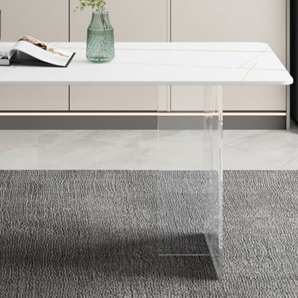 Rectangle Stone Modern Dining table Clear Double Pedestal Dining Table Clearhalo 'Dining Tables & Seating' 'Dining Tables' 'dining_table' 'furn' 'furn_dining_table' 'Furniture' 'furniture_dining_table' 'Kitchen & Dining Furniture' 'kitchen' 'kitchen_dining_table' 4853836