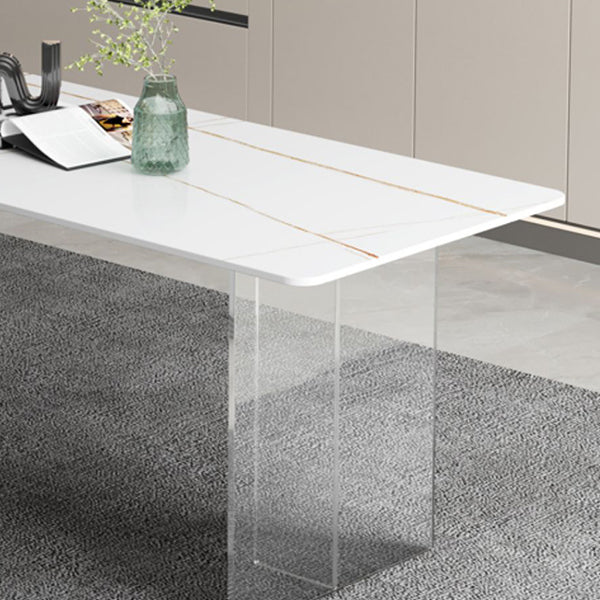 Rectangle Stone Modern Dining table Clear Double Pedestal Dining Table Clearhalo 'Dining Tables & Seating' 'Dining Tables' 'dining_table' 'furn' 'furn_dining_table' 'Furniture' 'furniture_dining_table' 'Kitchen & Dining Furniture' 'kitchen' 'kitchen_dining_table' 4853837