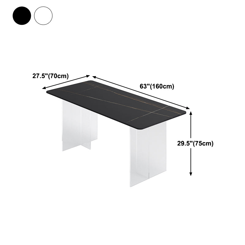 Rectangle Stone Modern Dining table Clear Double Pedestal Dining Table Clearhalo 'Dining Tables & Seating' 'Dining Tables' 'dining_table' 'furn' 'furn_dining_table' 'Furniture' 'furniture_dining_table' 'Kitchen & Dining Furniture' 'kitchen' 'kitchen_dining_table' 4853841