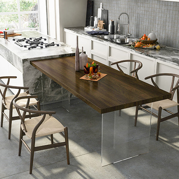 Solid Wood and Acrylic Dinner Table Modern Fixed Table Double Pedestal Dining Table Walnut 70.9"L x 31.5"W x 29.5"H Without Chairs Clearhalo 'Dining Tables & Seating' 'Dining Tables' 'dining_table' 'furn' 'furn_dining_table' 'Furniture' 'furniture_dining_table' 'Kitchen & Dining Furniture' 'kitchen' 'kitchen_dining_table' 4853846