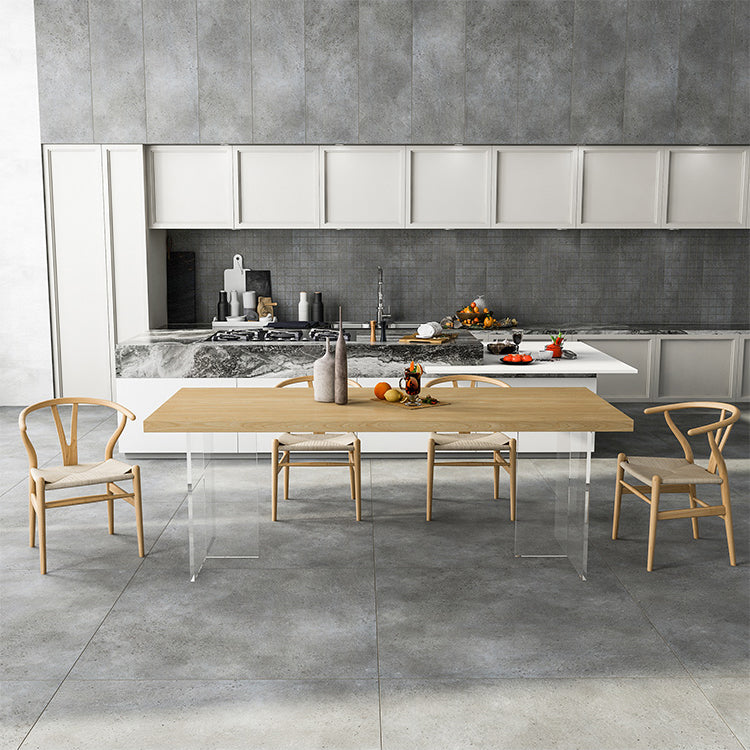 Solid Wood and Acrylic Dinner Table Modern Fixed Table Double Pedestal Dining Table Clearhalo 'Dining Tables & Seating' 'Dining Tables' 'dining_table' 'furn' 'furn_dining_table' 'Furniture' 'furniture_dining_table' 'Kitchen & Dining Furniture' 'kitchen' 'kitchen_dining_table' 4853853