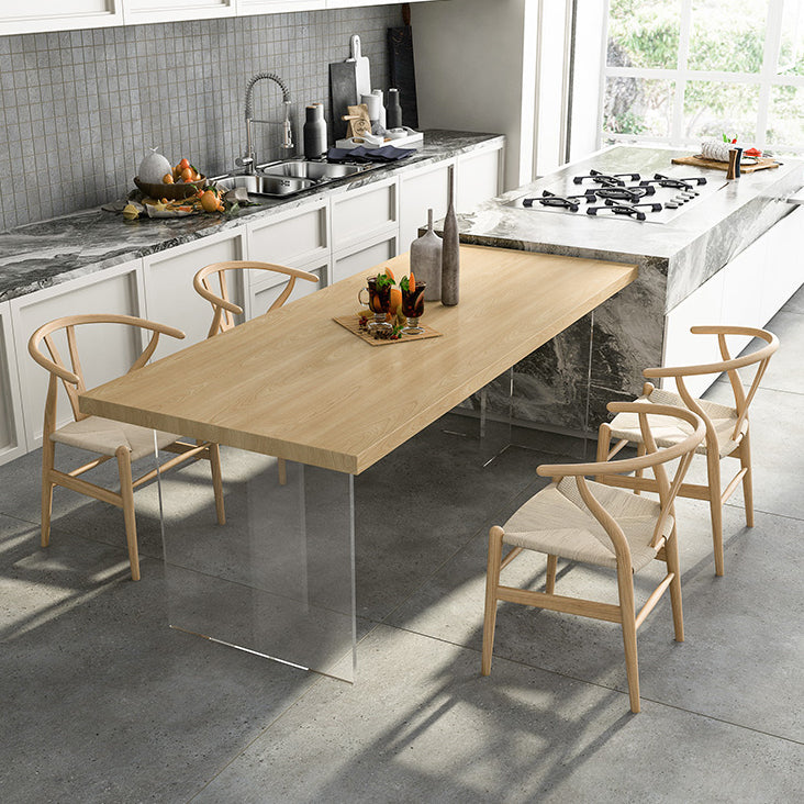 Solid Wood and Acrylic Dinner Table Modern Fixed Table Double Pedestal Dining Table Clearhalo 'Dining Tables & Seating' 'Dining Tables' 'dining_table' 'furn' 'furn_dining_table' 'Furniture' 'furniture_dining_table' 'Kitchen & Dining Furniture' 'kitchen' 'kitchen_dining_table' 4853855