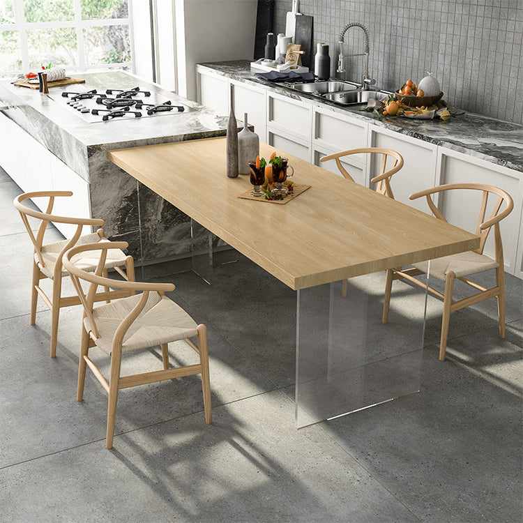 Solid Wood and Acrylic Dinner Table Modern Fixed Table Double Pedestal Dining Table Clearhalo 'Dining Tables & Seating' 'Dining Tables' 'dining_table' 'furn' 'furn_dining_table' 'Furniture' 'furniture_dining_table' 'Kitchen & Dining Furniture' 'kitchen' 'kitchen_dining_table' 4853856
