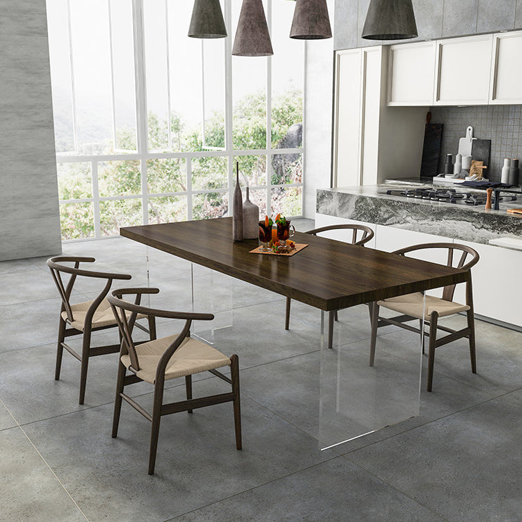 Solid Wood and Acrylic Dinner Table Modern Fixed Table Double Pedestal Dining Table Clearhalo 'Dining Tables & Seating' 'Dining Tables' 'dining_table' 'furn' 'furn_dining_table' 'Furniture' 'furniture_dining_table' 'Kitchen & Dining Furniture' 'kitchen' 'kitchen_dining_table' 4853857