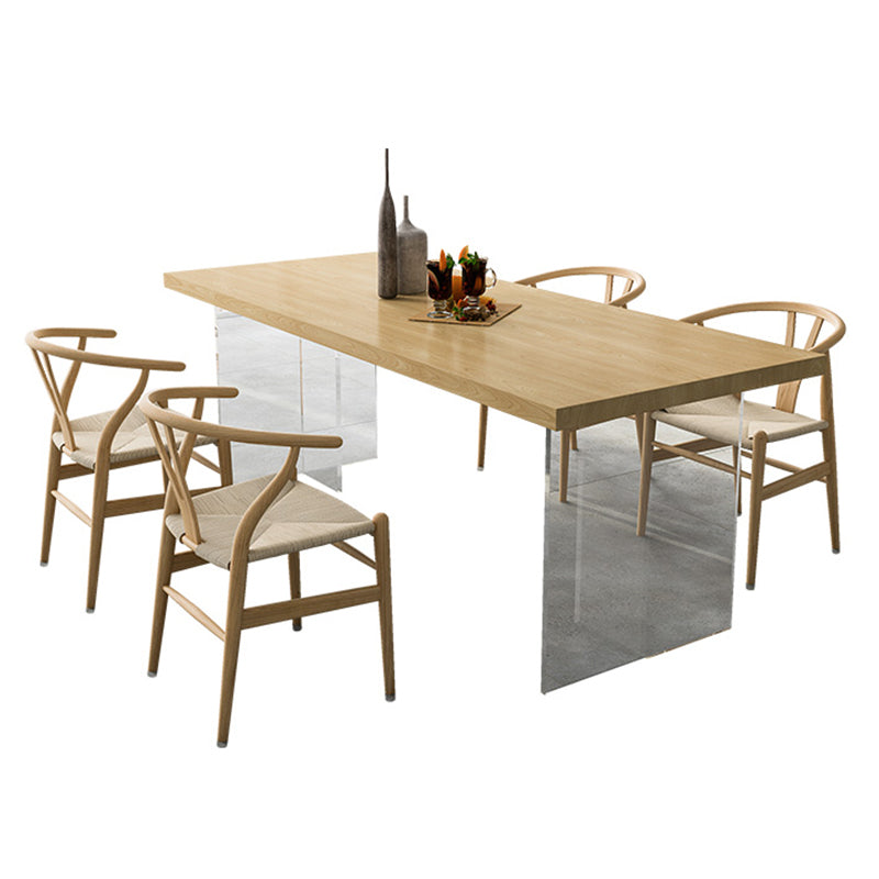 Solid Wood and Acrylic Dinner Table Modern Fixed Table Double Pedestal Dining Table Clearhalo 'Dining Tables & Seating' 'Dining Tables' 'dining_table' 'furn' 'furn_dining_table' 'Furniture' 'furniture_dining_table' 'Kitchen & Dining Furniture' 'kitchen' 'kitchen_dining_table' 4853858