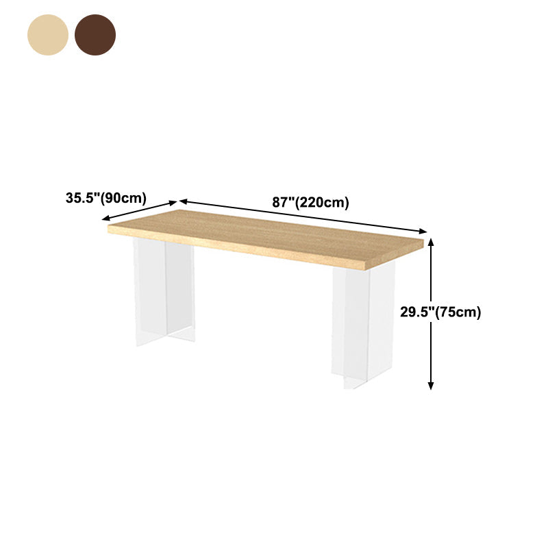 Solid Wood and Acrylic Dinner Table Modern Fixed Table Double Pedestal Dining Table Clearhalo 'Dining Tables & Seating' 'Dining Tables' 'dining_table' 'furn' 'furn_dining_table' 'Furniture' 'furniture_dining_table' 'Kitchen & Dining Furniture' 'kitchen' 'kitchen_dining_table' 4853864