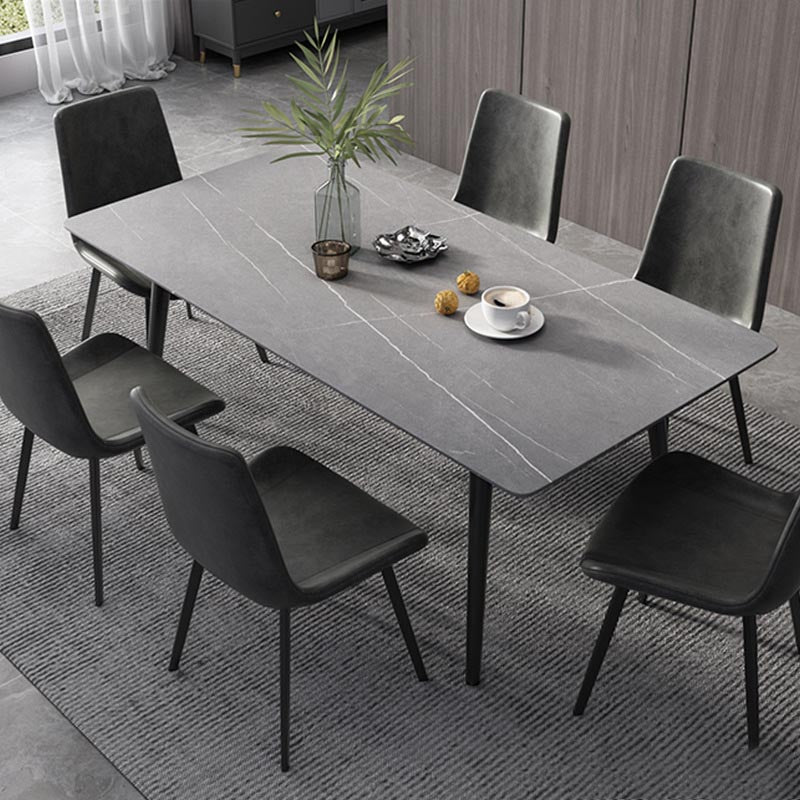 Glam Style Stone Dining Table 4 Black Legs Table Home Rectangle Dining Table Light Gray Without Chairs Clearhalo 'Dining Tables & Seating' 'Dining Tables' 'dining_table' 'furn' 'furn_dining_table' 'Furniture' 'furniture_dining_table' 'Kitchen & Dining Furniture' 'kitchen' 'kitchen_dining_table' 4853866