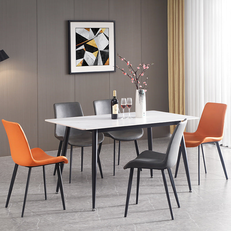 Glam Style Stone Dining Table 4 Black Legs Table Home Rectangle Dining Table White Without Chairs Clearhalo 'Dining Tables & Seating' 'Dining Tables' 'dining_table' 'furn' 'furn_dining_table' 'Furniture' 'furniture_dining_table' 'Kitchen & Dining Furniture' 'kitchen' 'kitchen_dining_table' 4853867