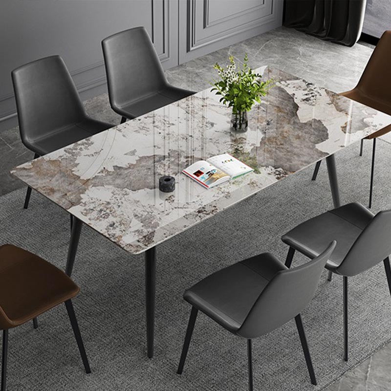 Glam Style Stone Dining Table 4 Black Legs Table Home Rectangle Dining Table White-Gray Without Chairs Clearhalo 'Dining Tables & Seating' 'Dining Tables' 'dining_table' 'furn' 'furn_dining_table' 'Furniture' 'furniture_dining_table' 'Kitchen & Dining Furniture' 'kitchen' 'kitchen_dining_table' 4853869