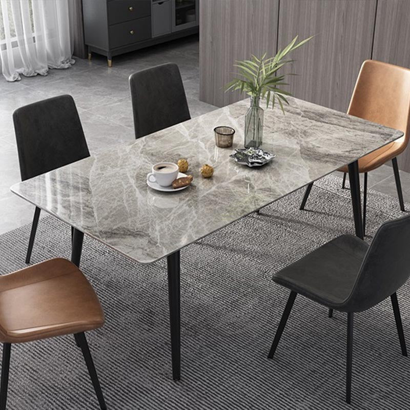 Glam Style Stone Dining Table 4 Black Legs Table Home Rectangle Dining Table Grey Without Chairs Clearhalo 'Dining Tables & Seating' 'Dining Tables' 'dining_table' 'furn' 'furn_dining_table' 'Furniture' 'furniture_dining_table' 'Kitchen & Dining Furniture' 'kitchen' 'kitchen_dining_table' 4853872