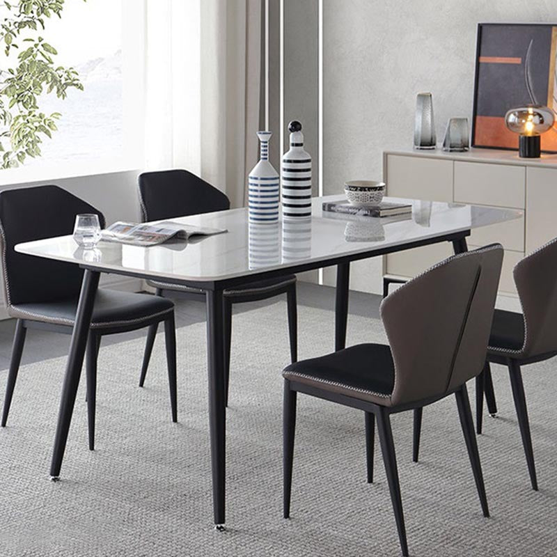 Glam Style Stone Dining Table 4 Black Legs Table Home Rectangle Dining Table Clearhalo 'Dining Tables & Seating' 'Dining Tables' 'dining_table' 'furn' 'furn_dining_table' 'Furniture' 'furniture_dining_table' 'Kitchen & Dining Furniture' 'kitchen' 'kitchen_dining_table' 4853875