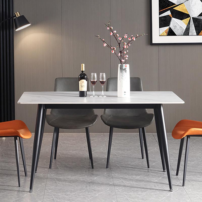 Glam Style Stone Dining Table 4 Black Legs Table Home Rectangle Dining Table Clearhalo 'Dining Tables & Seating' 'Dining Tables' 'dining_table' 'furn' 'furn_dining_table' 'Furniture' 'furniture_dining_table' 'Kitchen & Dining Furniture' 'kitchen' 'kitchen_dining_table' 4853876