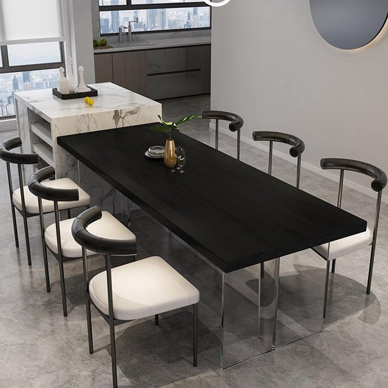 Rectangle Wood Top Dining Table Modern Clear Acrylic Base Dinner Room Kitchen Table Black Without Chairs Clearhalo 'Dining Tables & Seating' 'Dining Tables' 'dining_table' 'furn' 'furn_dining_table' 'Furniture' 'furniture_dining_table' 'Kitchen & Dining Furniture' 'kitchen' 'kitchen_dining_table' 4853880
