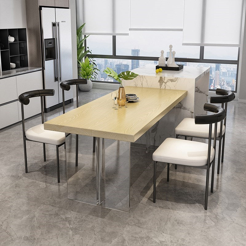 Rectangle Wood Top Dining Table Modern Clear Acrylic Base Dinner Room Kitchen Table Natural 86.6"L x 31.5"W x 29.5"H Without Chairs Clearhalo 'Dining Tables & Seating' 'Dining Tables' 'dining_table' 'furn' 'furn_dining_table' 'Furniture' 'furniture_dining_table' 'Kitchen & Dining Furniture' 'kitchen' 'kitchen_dining_table' 4853882