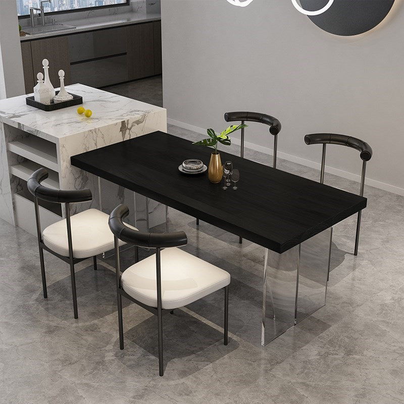 Rectangle Wood Top Dining Table Modern Clear Acrylic Base Dinner Room Kitchen Table Black 70.9"L x 31.5"W x 29.5"H Without Chairs Clearhalo 'Dining Tables & Seating' 'Dining Tables' 'dining_table' 'furn' 'furn_dining_table' 'Furniture' 'furniture_dining_table' 'Kitchen & Dining Furniture' 'kitchen' 'kitchen_dining_table' 4853883
