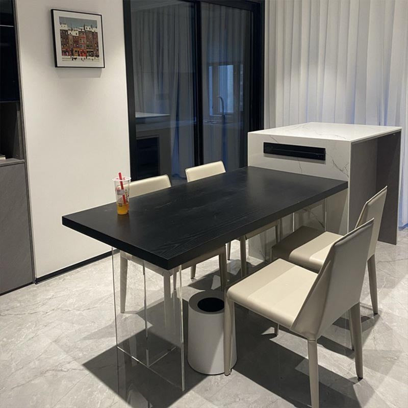 Rectangle Wood Top Dining Table Modern Clear Acrylic Base Dinner Room Kitchen Table Clearhalo 'Dining Tables & Seating' 'Dining Tables' 'dining_table' 'furn' 'furn_dining_table' 'Furniture' 'furniture_dining_table' 'Kitchen & Dining Furniture' 'kitchen' 'kitchen_dining_table' 4853888