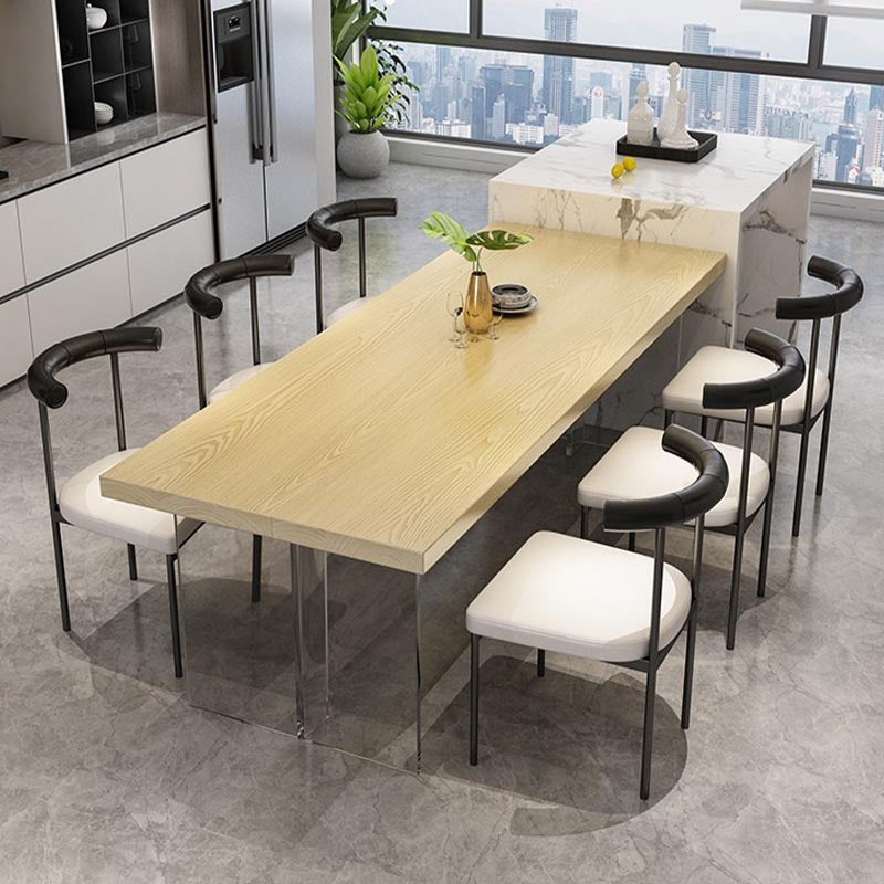 Rectangle Wood Top Dining Table Modern Clear Acrylic Base Dinner Room Kitchen Table Clearhalo 'Dining Tables & Seating' 'Dining Tables' 'dining_table' 'furn' 'furn_dining_table' 'Furniture' 'furniture_dining_table' 'Kitchen & Dining Furniture' 'kitchen' 'kitchen_dining_table' 4853890