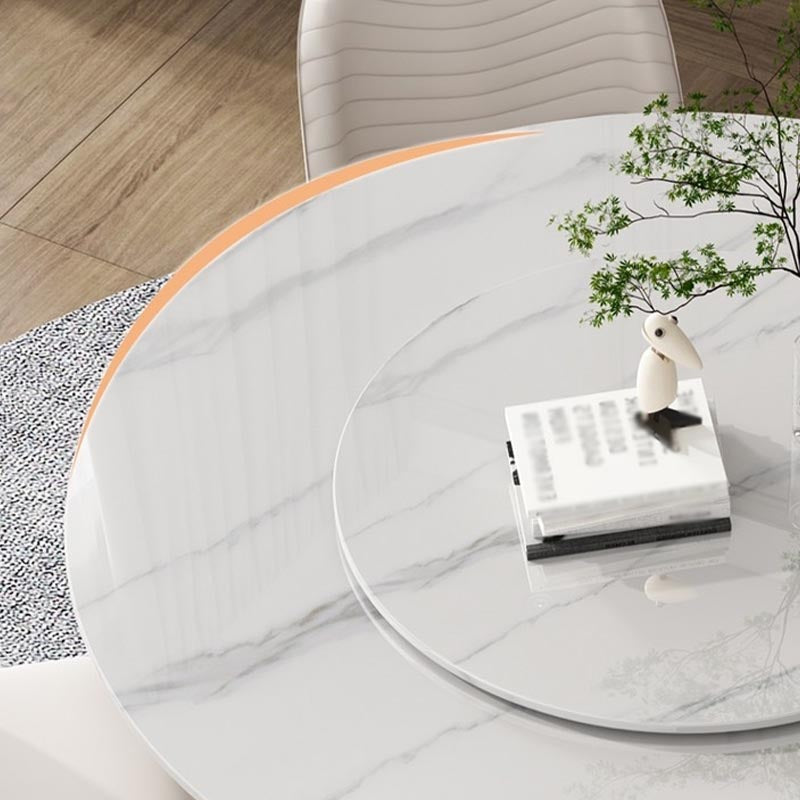 Modern Round Dinette Table Metal Base Pedestal Stone Top Dining Table in White Clearhalo 'Dining Tables & Seating' 'Dining Tables' 'dining_table' 'furn' 'furn_dining_table' 'Furniture' 'furniture_dining_table' 'Kitchen & Dining Furniture' 'kitchen' 'kitchen_dining_table' 4853904