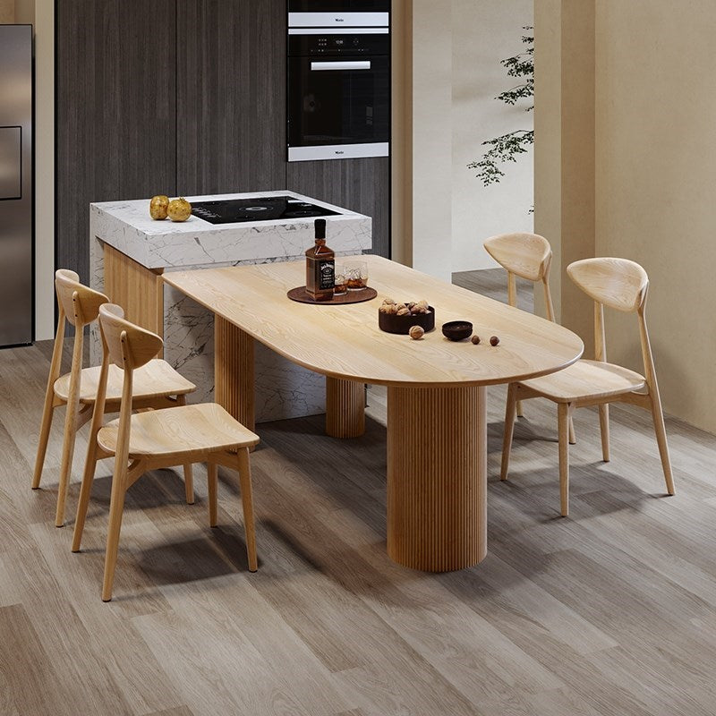 Modern Wood Top Oval Dinette Table Wood Base Dining Table for Living Room Natural 70.9"L x 31.5"W x 29.5"H Without Chairs Clearhalo 'Dining Tables & Seating' 'Dining Tables' 'dining_table' 'furn' 'furn_dining_table' 'Furniture' 'furniture_dining_table' 'Kitchen & Dining Furniture' 'kitchen' 'kitchen_dining_table' 4853912