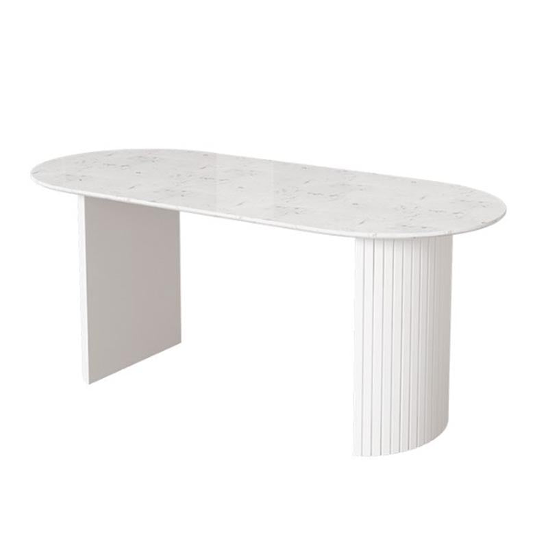 Modern Stone Top Dinette Table Metal Base Dining Table for Living Room Oval White Clearhalo 'Dining Tables & Seating' 'Dining Tables' 'dining_table' 'furn' 'furn_dining_table' 'Furniture' 'furniture_dining_table' 'Kitchen & Dining Furniture' 'kitchen' 'kitchen_dining_table' 4853979