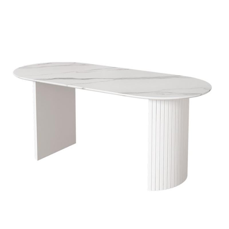 Modern Stone Top Dinette Table Metal Base Dining Table for Living Room Oval White-Gray Clearhalo 'Dining Tables & Seating' 'Dining Tables' 'dining_table' 'furn' 'furn_dining_table' 'Furniture' 'furniture_dining_table' 'Kitchen & Dining Furniture' 'kitchen' 'kitchen_dining_table' 4853981