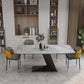 Stone Top Modern Dining Room Table Rectangle Dining Table with Black Pedestal Base Gray 59.1"L x 31.5"W x 29.5"H Without Chairs Clearhalo 'Dining Tables & Seating' 'Dining Tables' 'dining_table' 'furn' 'furn_dining_table' 'Furniture' 'furniture_dining_table' 'Kitchen & Dining Furniture' 'kitchen' 'kitchen_dining_table' 4853991