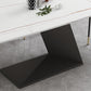 Stone Top Modern Dining Room Table Rectangle Dining Table with Black Pedestal Base Clearhalo 'Dining Tables & Seating' 'Dining Tables' 'dining_table' 'furn' 'furn_dining_table' 'Furniture' 'furniture_dining_table' 'Kitchen & Dining Furniture' 'kitchen' 'kitchen_dining_table' 4853996
