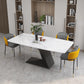 Stone Top Modern Dining Room Table Rectangle Dining Table with Black Pedestal Base Clearhalo 'Dining Tables & Seating' 'Dining Tables' 'dining_table' 'furn' 'furn_dining_table' 'Furniture' 'furniture_dining_table' 'Kitchen & Dining Furniture' 'kitchen' 'kitchen_dining_table' 4853999