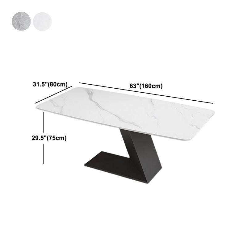 Stone Top Modern Dining Room Table Rectangle Dining Table with Black Pedestal Base Clearhalo 'Dining Tables & Seating' 'Dining Tables' 'dining_table' 'furn' 'furn_dining_table' 'Furniture' 'furniture_dining_table' 'Kitchen & Dining Furniture' 'kitchen' 'kitchen_dining_table' 4854004