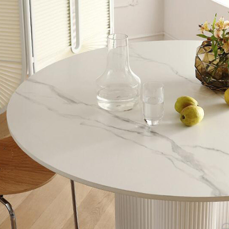 Modern Dining Table Stone and Metal Three Pedestal Dining Table for Living Room Clearhalo 'Dining Tables & Seating' 'Dining Tables' 'dining_table' 'furn' 'furn_dining_table' 'Furniture' 'furniture_dining_table' 'Kitchen & Dining Furniture' 'kitchen' 'kitchen_dining_table' 4854012