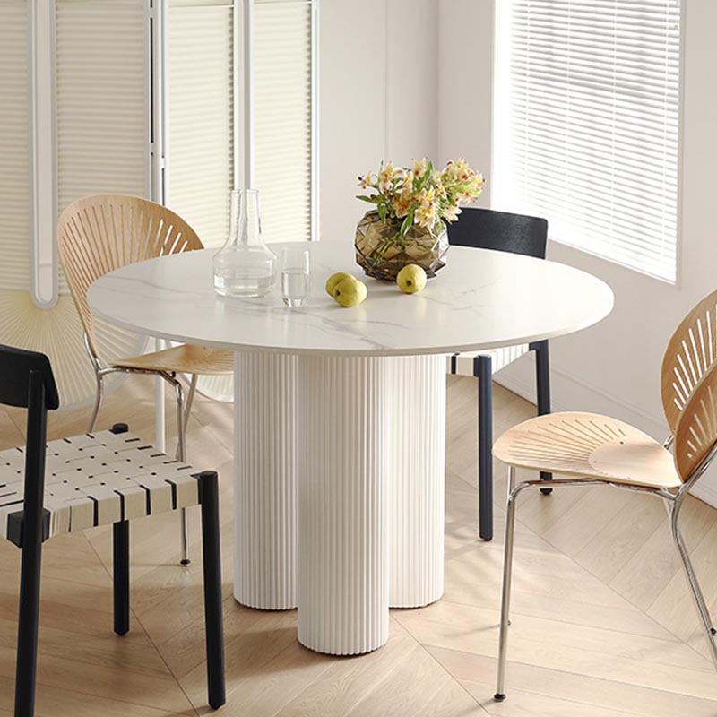 Modern Dining Table Stone and Metal Three Pedestal Dining Table for Living Room Clearhalo 'Dining Tables & Seating' 'Dining Tables' 'dining_table' 'furn' 'furn_dining_table' 'Furniture' 'furniture_dining_table' 'Kitchen & Dining Furniture' 'kitchen' 'kitchen_dining_table' 4854013