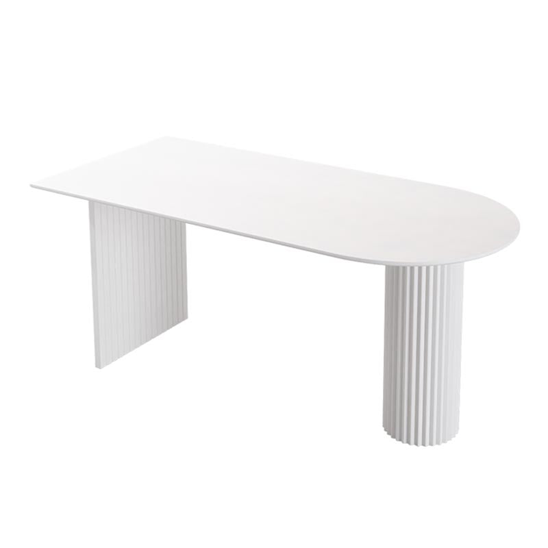 Minimalism Oval Dining Table Metal Double Pedestal Dining Table for Living Room White Without Chairs Clearhalo 'Dining Tables & Seating' 'Dining Tables' 'dining_table' 'furn' 'furn_dining_table' 'Furniture' 'furniture_dining_table' 'Kitchen & Dining Furniture' 'kitchen' 'kitchen_dining_table' 4854025