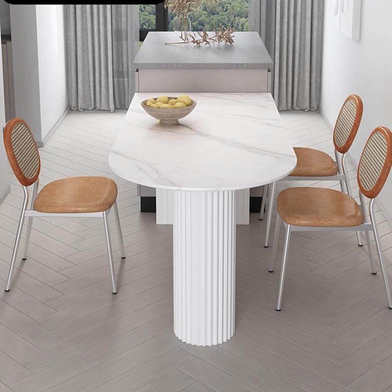 Minimalism Oval Dining Table Metal Double Pedestal Dining Table for Living Room Clearhalo 'Dining Tables & Seating' 'Dining Tables' 'dining_table' 'furn' 'furn_dining_table' 'Furniture' 'furniture_dining_table' 'Kitchen & Dining Furniture' 'kitchen' 'kitchen_dining_table' 4854030