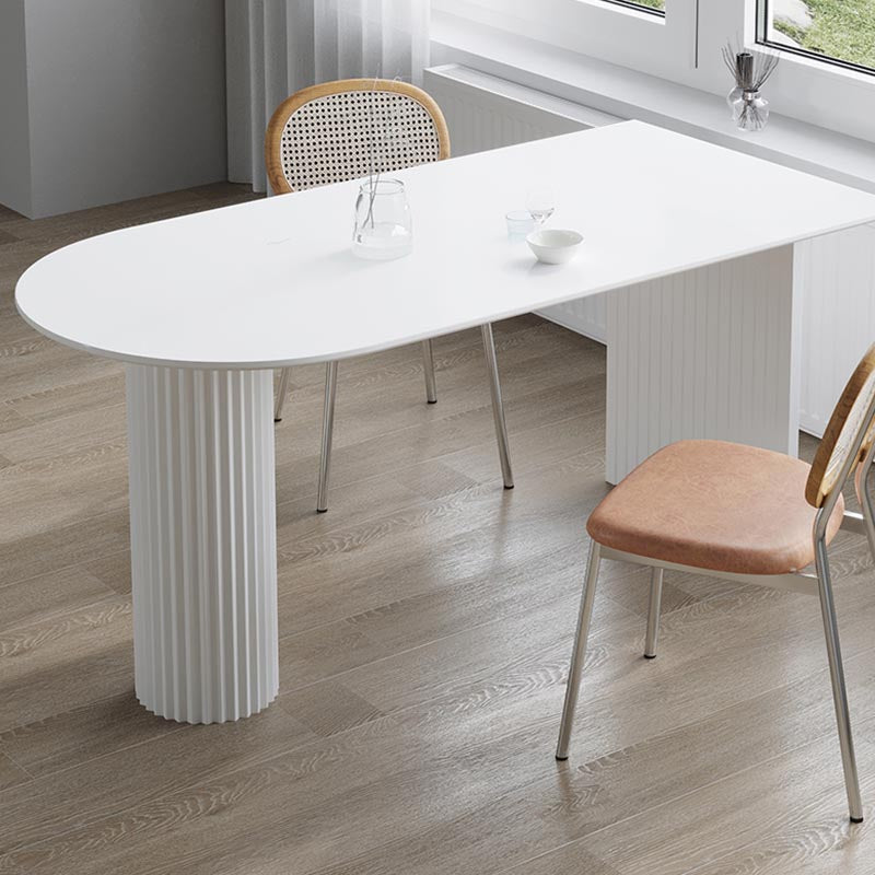 Minimalism Oval Dining Table Metal Double Pedestal Dining Table for Living Room Clearhalo 'Dining Tables & Seating' 'Dining Tables' 'dining_table' 'furn' 'furn_dining_table' 'Furniture' 'furniture_dining_table' 'Kitchen & Dining Furniture' 'kitchen' 'kitchen_dining_table' 4854031