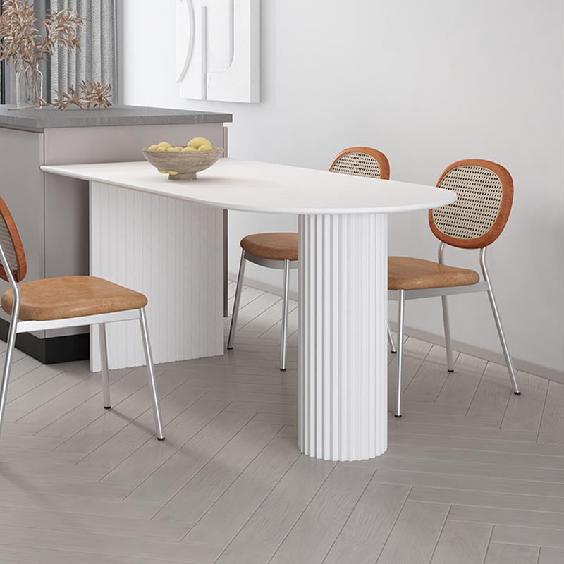 Minimalism Oval Dining Table Metal Double Pedestal Dining Table for Living Room Clearhalo 'Dining Tables & Seating' 'Dining Tables' 'dining_table' 'furn' 'furn_dining_table' 'Furniture' 'furniture_dining_table' 'Kitchen & Dining Furniture' 'kitchen' 'kitchen_dining_table' 4854033
