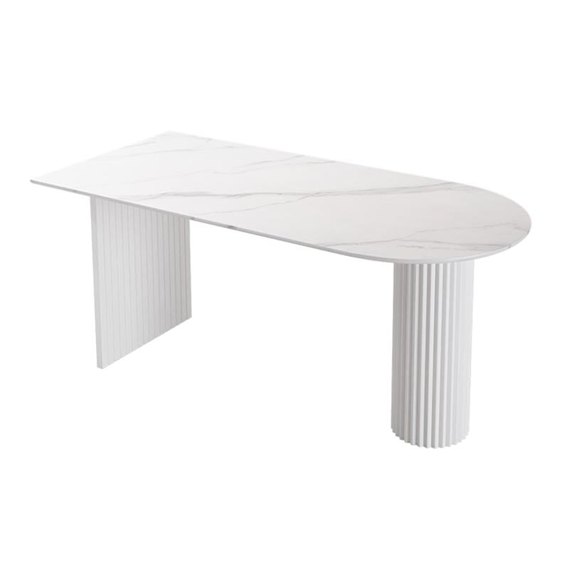 Minimalism Oval Dining Table Metal Double Pedestal Dining Table for Living Room White-Gray Without Chairs Clearhalo 'Dining Tables & Seating' 'Dining Tables' 'dining_table' 'furn' 'furn_dining_table' 'Furniture' 'furniture_dining_table' 'Kitchen & Dining Furniture' 'kitchen' 'kitchen_dining_table' 4854035