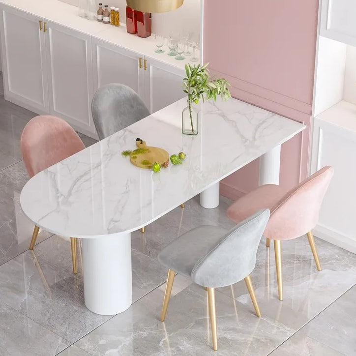 White Stone Top Dinner Room Kitchen Table Modern Metal Base Dinner Table White 70.9"L x 23.6"W x 29.5"H Without Chairs Clearhalo 'Dining Tables & Seating' 'Dining Tables' 'dining_table' 'furn' 'furn_dining_table' 'Furniture' 'furniture_dining_table' 'Kitchen & Dining Furniture' 'kitchen' 'kitchen_dining_table' 4854042