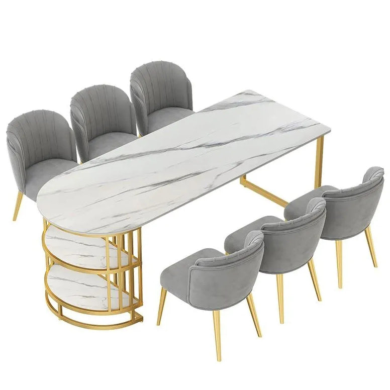 White Stone Top Dinner Room Kitchen Table Modern Metal Base Dinner Table Clearhalo 'Dining Tables & Seating' 'Dining Tables' 'dining_table' 'furn' 'furn_dining_table' 'Furniture' 'furniture_dining_table' 'Kitchen & Dining Furniture' 'kitchen' 'kitchen_dining_table' 4854051