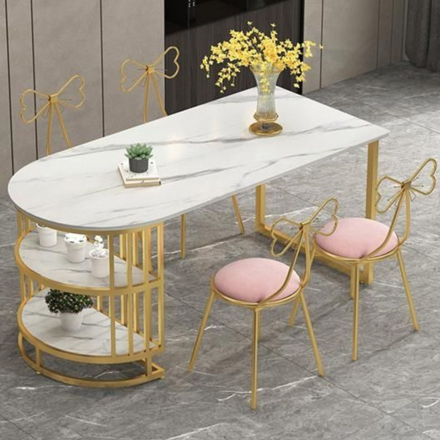 White Stone Top Dinner Room Kitchen Table Modern Metal Base Dinner Table Clearhalo 'Dining Tables & Seating' 'Dining Tables' 'dining_table' 'furn' 'furn_dining_table' 'Furniture' 'furniture_dining_table' 'Kitchen & Dining Furniture' 'kitchen' 'kitchen_dining_table' 4854057